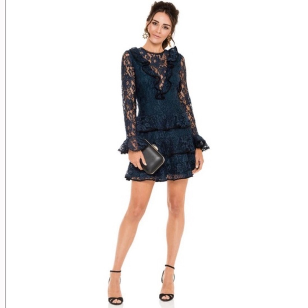 Alexis Tracie Long Sleeve Tiered Ruffle Lace Mini Dress Size Small